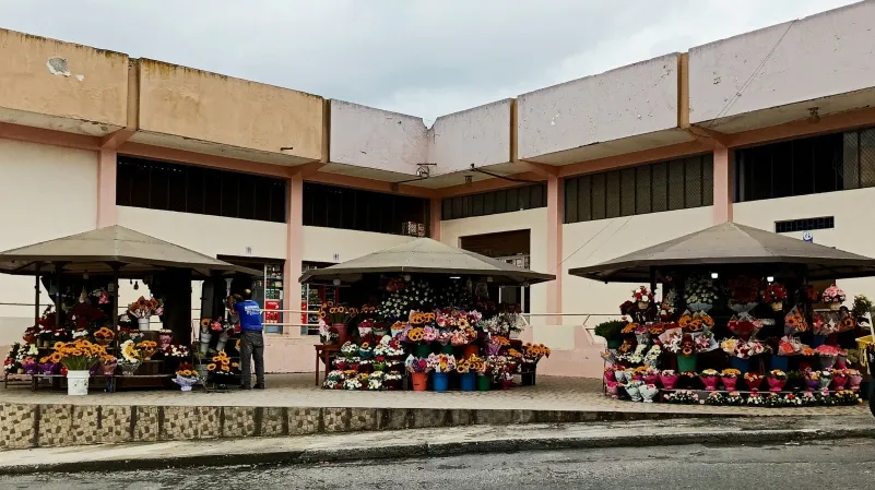 COMERCIO. Emprendedores ofertan rosas y arreglos florales en los exteriores del mercado La Tebaida.