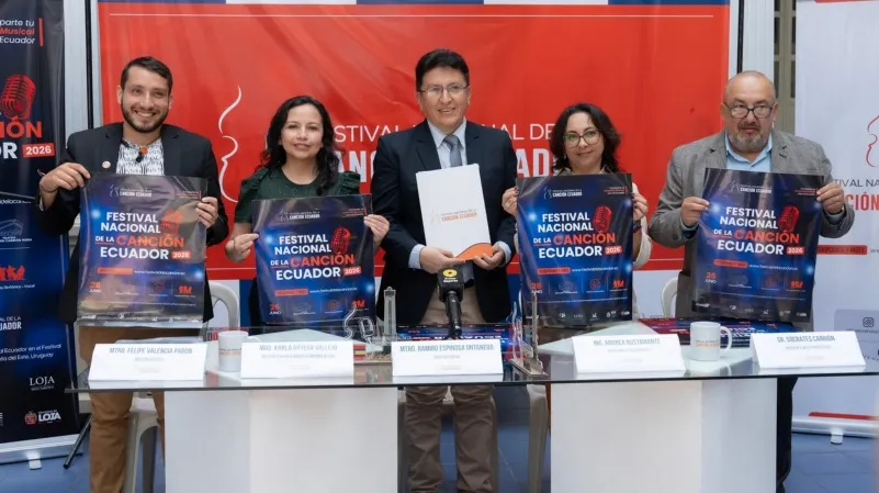 LANZAMIENTO. Autoridades culturales y organizadores presentaron oficialmente el Festival Nacional de la Canción Ecuador 2026.
